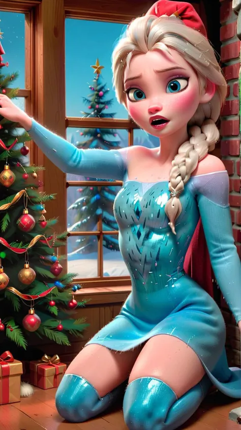 princess elsa,<lora:princess_xl_v2:0.8>,window,fireplace,christmas tree,(parted lips:0.7),blush,(pussy:1.1),(nsfw:1.1),nipples,nude,<lora:flat_chested_v3-000008:0.5>,flat chested,wet,detached sleeves,thighhighs,groin,from below,standing,looking at viewer,
