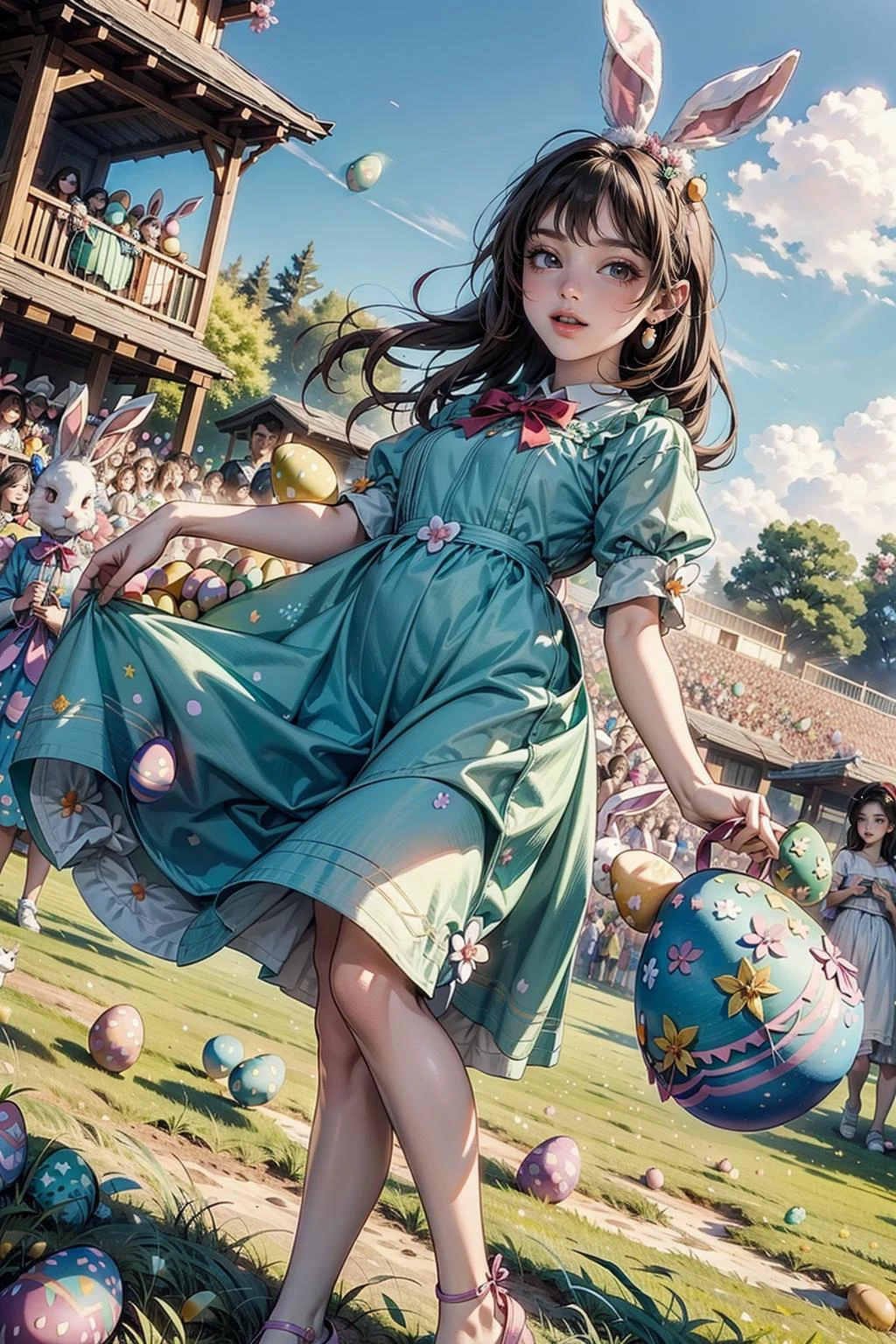 <lora:EasterEggsWorld:1> (EasterEggsWorld:1.2) (many girls:1.2) running on the green field (long dress red:1.3) <lora:people_count_slider_v1:3>