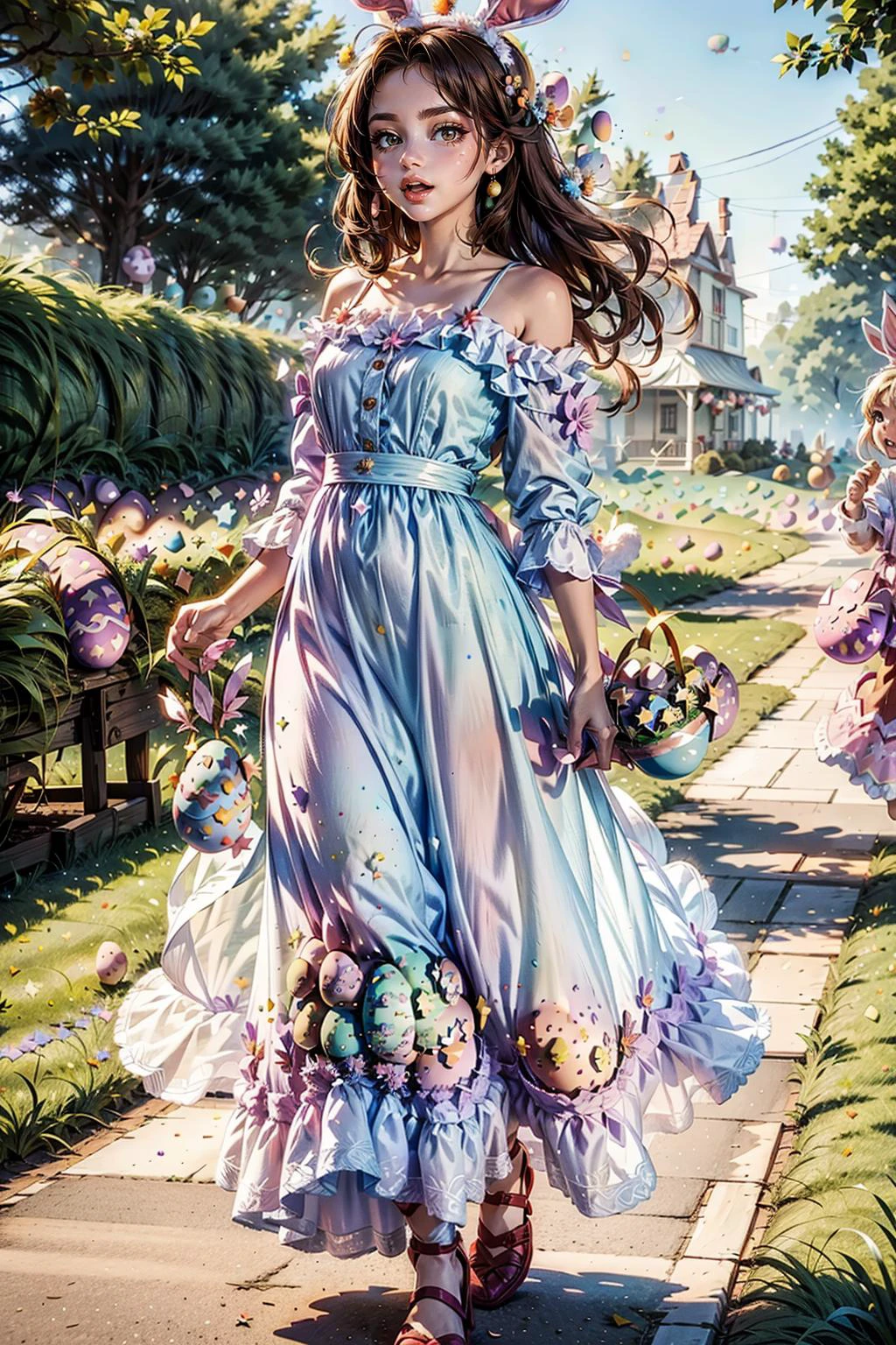 (long dress red:1.4) <lora:EasterEggsWorld:1> (EasterEggsWorld:1.2) (many girls:1.2) running on the green field <lora:people_count_slider_v1:3>