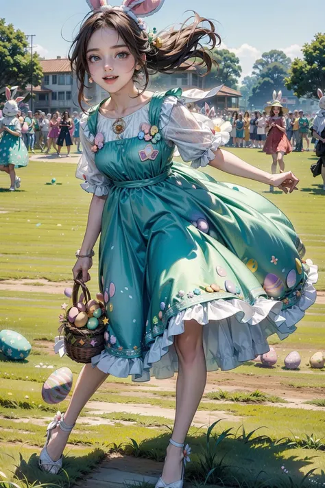 <lora:EasterEggsWorld:1> (EasterEggsWorld:1.2) (many girls:1.2) running on the green field (long dress red:1.3)  <lora:people_count_slider_v1:3>