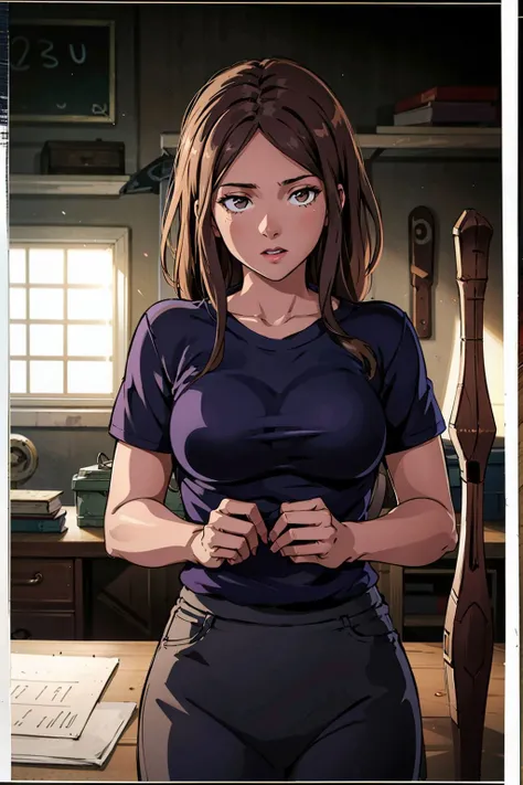 instant photo photo of JeanMichaels, wearing lowleg skirt, upper body, weapon shop, silhouette lighting, eye level, <lora:JeanMichaels:1>