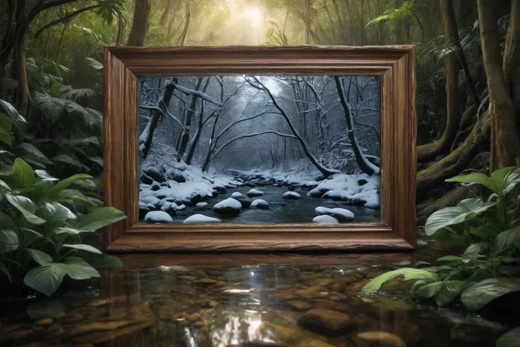 cinematic film still cinematic film still extremely sharpfrozen snowy jungle creek . shallow depth of field, vignette, highly detailed, high budget, bokeh, cinemascope, moody, epic, gorgeous, film grain, grainy . shallow depth of field, vignette, highly detailed, high budget, bokeh, cinemascope, moody, epic, gorgeous, film grain, grainy