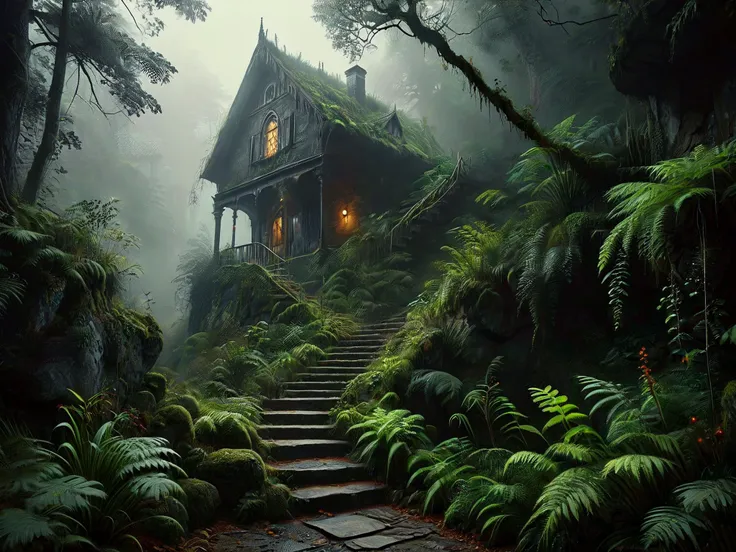 masterpiece, photorealistic, ultrarealistic, cinematic film still,
Climb the winding stairs to the mystical cottage that sprouted on a rock. It sits in the forest surrounded by enchantment.
detailed environment, magical lighting. Rustic. Atmospheric. Moody. Dark. Eerie. Misty. Mossy. Ferns.
Surreal Harmony
<lora:MJ52:0.7>
<lora:Surreal Harmony:1>
<lora:RMSDXL_Enhance:0.6>
<lora:Ghostly_Style_SDXL:0.4>
<lora:The_Dark_Side_of_the_Earth:0.3>