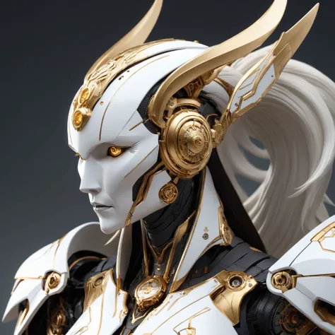 cinematic photo long shot portrait of a (White) ivory mechanical warmachine with (gold) and (black) details, scfi-fi, subsurface scattering, hyper realistic, concept art, illustration, extremely detailed, extremely intricate, extremely sharp lines, sharp focus, fascinating, 4k, 8k, smooth, masterpiece, award-winning, art by jim lee, art by wlop, full body shot, . 35mm photograph, film, bokeh, professional, 4k, highly detailed
