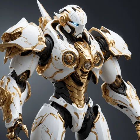 cinematic photo long shot portrait of a (White) ivory mechanical warmachine with (gold) and (black) details, scfi-fi, subsurface scattering, hyper realistic, concept art, illustration, extremely detailed, extremely intricate, extremely sharp lines, sharp focus, fascinating, 4k, 8k, smooth, masterpiece, award-winning, art by jim lee, art by wlop, full body shot, . 35mm photograph, film, bokeh, professional, 4k, highly detailed