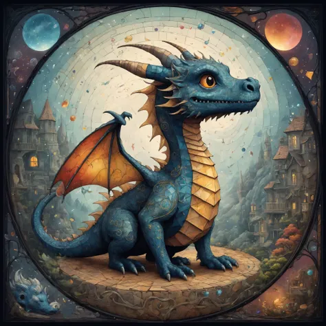 Magical Mathematics two parts in one art, double exposure, cute little detailed shocked perfect dragon trying to understand what all these weird scary words mean : Hyperbola, Parabola, Pi, Euler's Number, Complex Numbers, Tessellations, Orthogonal Projection, Riemann Surface, Golden Ratio, best quality, dark tales, Craola, Dan Mumford, Andy Kehoe, Miyazaki 2d, flat, cute, adorable, vintage, art on a cracked paper, fairytale, patchwork, stained glass, storybook detailed illustration, cinematic, ultra highly detailed, tiny details, beautiful details, mystical, luminism, vibrant colors, complex background