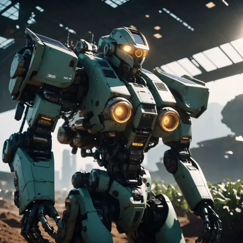cinematic photo cinematic photo cinematic photography, solo, (MRS) ,super fine concept art, extremely detailed, a overgrowth (solarpunk:1.3) heavy mech, hard surface, plants, solar panels, hands, hawken, sci-fi, battlefield, <lora:srdxl_v2k:0.8> <lora:ovrgrwth:1> from_below, solarpunk city, shot on Canon EOS 5D, ND filter, natural lighting, in style of Christopher Nolan <lora:add-detail-xl:2><lora:lcm_sdxl:1.0> . 35mm photograph, film, professional, 4k, highly detailed, ( solar panels on top of robot). . 35mm photograph, film, bokeh, professional, 4k, highly detailed
