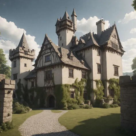 cinematic photo Hyperrealistic art overall view of the castle manor house and town castle outdoor <lora:polyhedron_god rays-000007:0.6> <lora:Castle_manor:1.1> . Extremely high-resolution details, photographic, realism pushed to extreme, fine texture, incredibly lifelike, cinematic  photorealistic, 8k uhd natural lighting, raw, rich, intricate details, key visual, atmospheric lighting, 35mm photograph, film, bokeh, professional, 4k, highly detailed . 35mm photograph, film, bokeh, professional, 4k, highly detailed