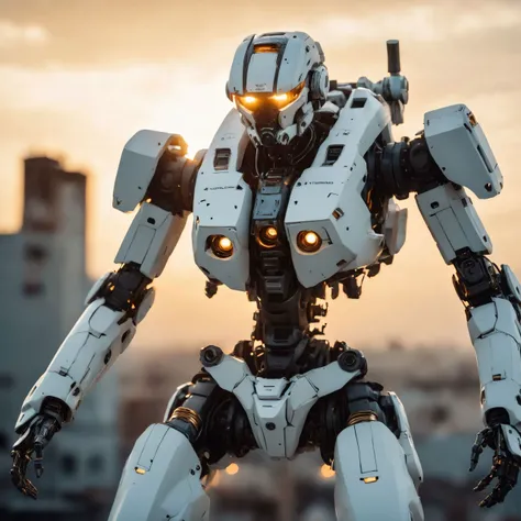 cinematic photo cinematic photography, RAW photo, (solo:1.3), (MRS) ,super fine concept art, extremely detailed, a heavy mech white amour, skeletal, hard surface, hawken, sci-fi, hero pose, from below, cinematic lighting, shot on Canon EOS 5D, ND filter, technicolor, golden hour, film grain, professional, 4k, highly detailed, in style of Tsutomu Nihei, cinematic photorealistic, 8k uhd natural lighting, raw, rich, intricate details, key visual, atmospheric lighting, 35mm photograph, film, bokeh, professional, 4k, highly detailed . 35mm photograph, film, bokeh, professional, 4k, highly detailed
