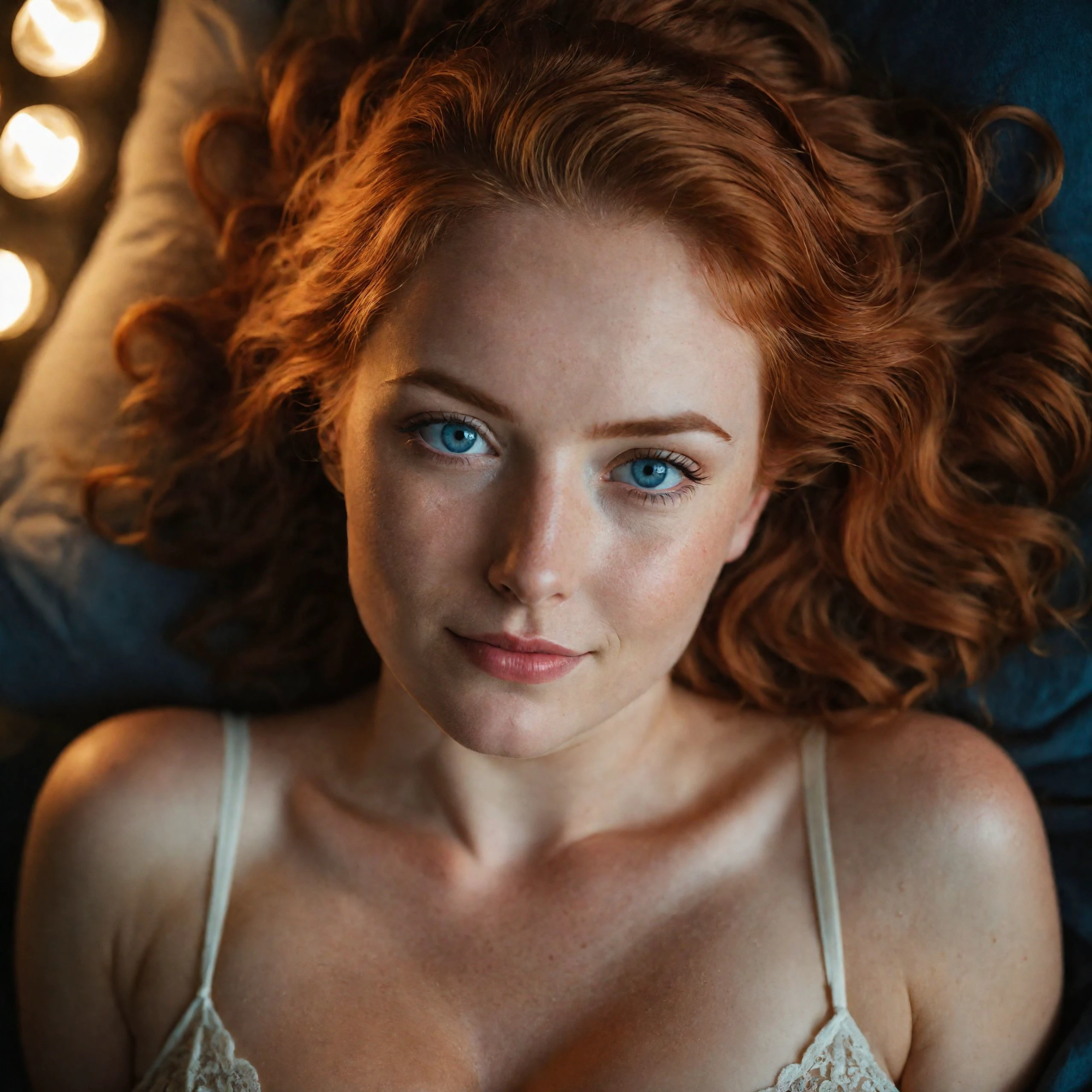 cinematic photo night female relaxed backlit (Deep Focus) contrast (f_stop 2.8), (focal_length 35.0) f/2.8, 35mm focal length Photograph of (view from above:1.42),analog photo,silhouette,spotlight,upper body view showing her face and (gigantic cleavage:1.15), a beautiful busty european woman,pale skin,highly detailed face, ultra detailed oiled sweaty dirty skin, dirty natural red hair, blue piercing eyes, eyes squinted, (lustful facial expression, lusty, lascivious:1.3), 1950s,dark background,warm colors, RAW candid cinema,16mm,color graded portra 400 film,remarkable color,ultra realistic,, captured on a (Fujifilm X-Pro3) (f_stop 16.0), (focal_length 24.0), (smiling) detailed skin texture., cinematic photorealistic, 8k uhd natural lighting, raw, rich, intricate details, key visual, atmospheric lighting, 35mm photograph, film, bokeh, professional, 4k, highly detailed . 35mm photograph, film, bokeh, professional, 4k, highly detailed