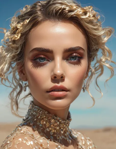a beautiful woman, realistic skin texture 8 k, glow, maximalist, by craig mull wears sunglasses arlo greg rutkowski alphonse mucha, 4k, UHD, masterpiece