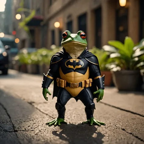 cinematic photo Full body shot, Coqui frog in batman uniform, 8k, cinematic  photorealistic, 8k uhd natural lighting, raw, rich, intricate details, key visual, atmospheric lighting, 35mm photograph, film, bokeh, professional, 4k, highly detailed . 35mm photograph, film, bokeh, professional, 4k, highly detailed