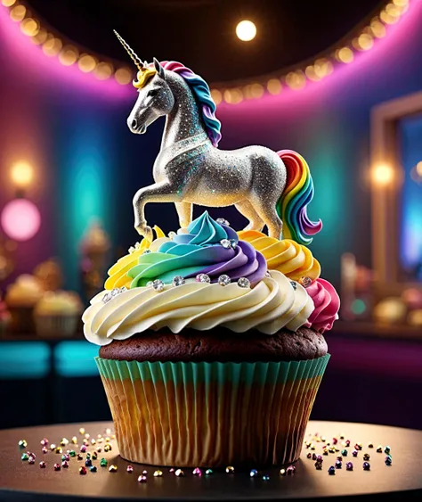 cinematic photo hi-res art,realistic,cupcake cake,rainbowwrap,decorated with diamonds and unicorn sculpture on top,cinematic,colorful background,concept art,8k,dramatic lighting,high detail,highly detailed,hyper realistic,intricate,intricate sharp details,octane render,smooth,studio lighting,trending on artstation.,cinematic photorealistic,8k uhd natural lighting,raw,rich,intricate details,key visual,atmospheric lighting,35mm photograph,film,bokeh,professional,4k,highly detailed . 35mm photograph,film,bokeh,professional,4k,highly detailed