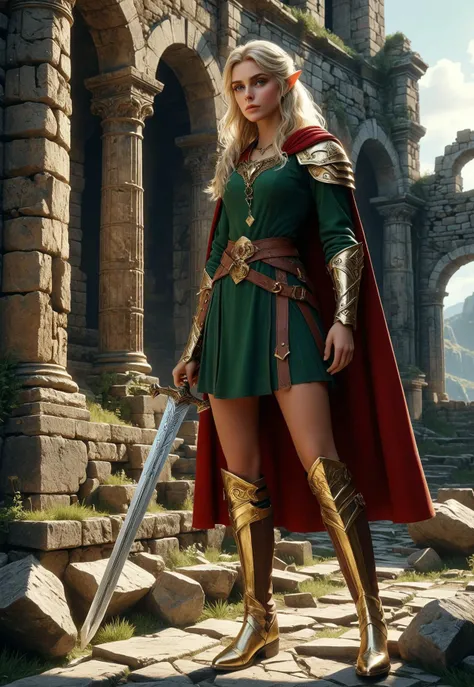 safe_pos, ((1girl, solo))
safe_pos, A blonde elf woman in medieval clothing with a sword, She wears a red cape, green tunic, and brown boots. Reslistic style, soft lighting, slightly low camera angle. Ruined stone building exterior, detailed textures.
(((full-clothed))),
BREAK
(Ruins of ancient civilizations, with gold treasure at her feet:1.9). score_9, score_8_up, score_7_up, score_6_up, source_cartoon, rating_explicit, Expressiveh, (((((upper body))))), dynamic pose
<lora:DandonFuga_Style_v.2_-_Pony:0.8>
(masterpiece) (best quality) (detailed) (8k) (HDR) (wallpaper) (cinematic lighting) (sharp focus) (intricate)
((((full-clothed)))),
BREAK
score_9, score_8_up, score_7_up, score_6_up, rating_explicit, Expressiveh,
(8k uhd:1,4)
(((portrait)))
<lora:DandonFuga_Style_v.2_-_Pony:0.8>
<lora:Expressive_H:0.4>,<lora:EnvyPonySoftBeauty01:0.4>, <lora:detailed_notrigger:2>