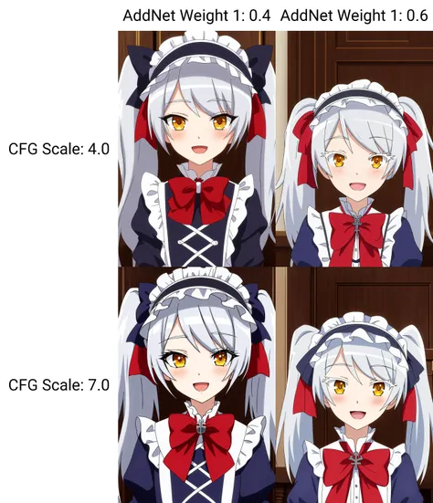 leen, anime_art_style, solo, long_hair, looking_at_viewer, blush, smile, open_mouth, bangs, dress, bow, ribbon, twintails, brown_eyes, school_uniform, hair_ribbon, yellow_eyes, upper_body, white_hair, :d, grey_hair, hairband, frills, bowtie, red_bow, orange_eyes, maid, maid_headdress, eyelashes, blue_dress, chair, cross, blue_ribbon, red_bowtie, portrait, ta_fashion, colored_eyelashes, gothic_loliheaddress, lolita_hand, frilled_hairband, anime_coloring