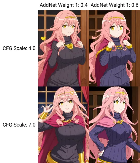 goddessoflove, 1girl, solo, long_hair, breasts, smile, hair_ornament, yellow_eyes, upper_body, pink_hair, heart, cape, sweater, turtleneck, ribbed_sweater