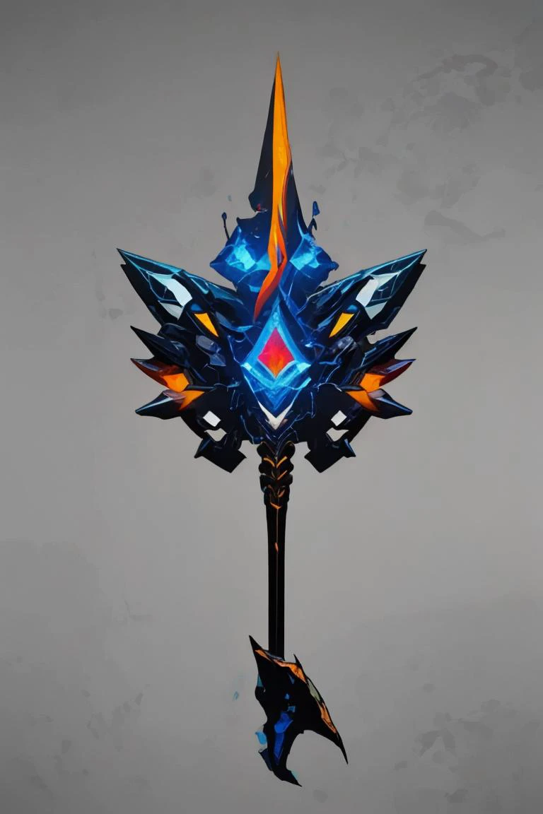 breathtaking full shot, hdr, dynamic lighting, (masterpiece, top quality, best quality, official art, beautiful and aesthetic:1.2),(8k, best quality, masterpiece:1.2), weapon, no humans, epic glowing sonic short staff, fantasy, orange crystal, light particles, reflective surface, still life, glowing weapon, floating, glowing, simple background, <lora:Mild detail adjusterV10:0.2> <lora:CGgameweaponicon gsw:1> CGgameweaponicon gsw (edgQuality:1.2), <lora:lcm-lora-sdv1-5:0.7>, masterpiece, award-winning, professional, highly detailed, Vector art, Vivid colors, Clean lines, Sharp edges, Minimalist, Precise geometry, Simplistic, Smooth curves, Bold outlines, Crisp shapes, Flat colors, Illustration art piece, High contrast shadows, Technical illustration, Graphic design, Vector graphics, High contrast, Precision artwork, Linear compositions, Scalable artwork, Digital art