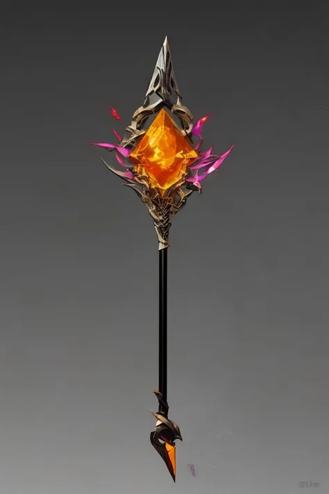 breathtaking full shot, hdr, dynamic lighting, (masterpiece, top quality, best quality, official art, beautiful and aesthetic:1.2),(8k, best quality, masterpiece:1.2), weapon, no humans, epic glowing darkness staff, fantasy, orange gemstone, light particles, reflective surface, still life, glowing weapon, floating, glowing, simple background, <lora:Mild detail adjusterV10:0.2> <lora:CGgameweaponicon gsw:1> CGgameweaponicon gsw (edgQuality:1.2), <lora:lcm-lora-sdv1-5:0.7>, masterpiece, award-winning, professional, highly detailed, Vector art, Vivid colors, Clean lines, Sharp edges, Minimalist, Precise geometry, Simplistic, Smooth curves, Bold outlines, Crisp shapes, Flat colors, Illustration art piece, High contrast shadows, Technical illustration, Graphic design, Vector graphics, High contrast, Precision artwork, Linear compositions, Scalable artwork, Digital art