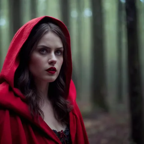 cinematic film still of  <lora:Little Red Riding Hood:1.2> Cinematic Film Scene
Little Red Riding Hood a creepy looking person with a red hood on, shallow depth of field, vignette, highly detailed, high budget, bokeh, cinemascope, moody, epic, gorgeous, film grain, grainy