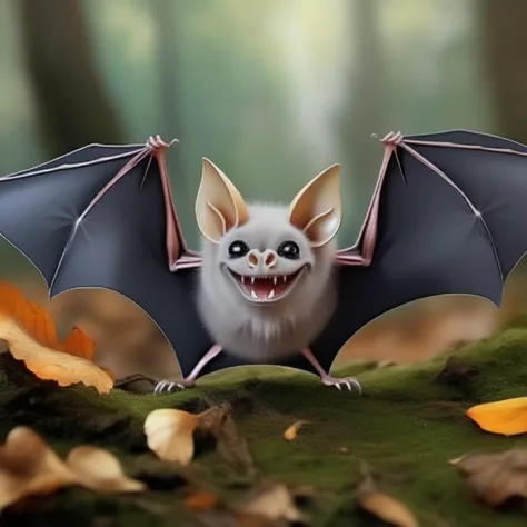 photorealistic, concept art, fantasy, 3 crystal bats01 elves, face enhanced, in fall Halloween woodland glade with mushrooms, in the style of <lora:bats01-xl:1>