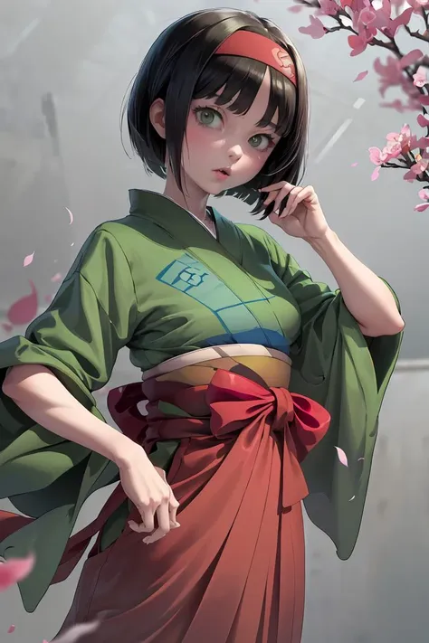 (masterpiece, best quality), 1girl,   <lora:Erika_Pokemon_Anime_Dim32:1> Erika_Pokemon, green eyes, short black hair, kimono, hakama, red hairband,