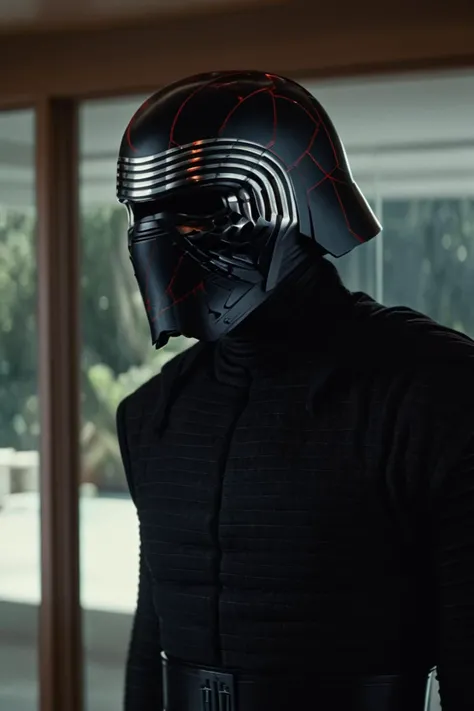 cinematic film still kylo ren, broken helmet, at sunroom<lora:Kylo_Ren_XL:0.8> . shallow depth of field, vignette, highly detailed, high budget Hollywood  by andrea arnold, bokeh, cinemascope, moody, epic, gorgeous, film grain, grainy