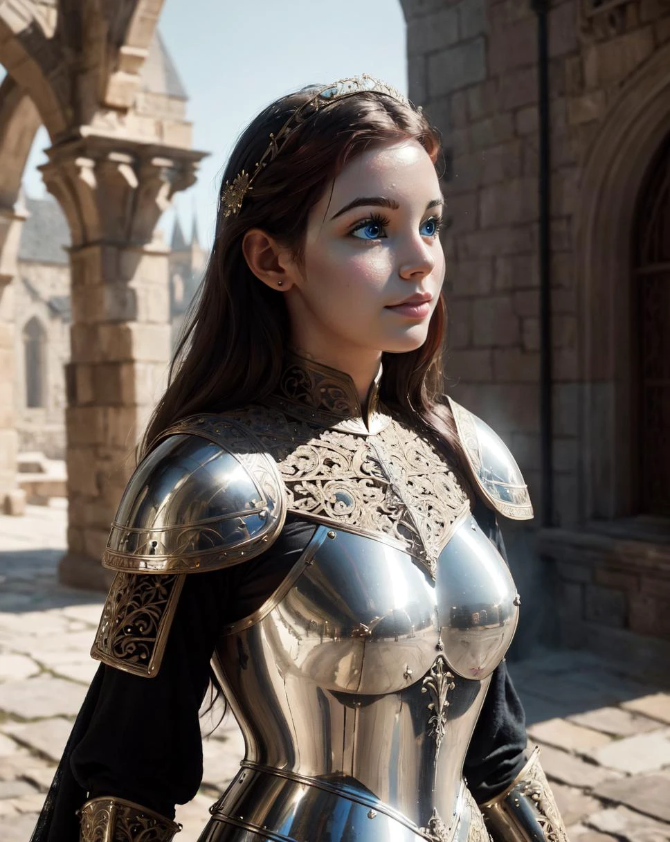 (masterpiece), (extremely intricate:1.37), (realistic), portrait of a girl, the most beautiful in the world, (medieval armor), metal reflections, upper body, outdoors, intense sunlight, far away castle, professional photograph of a stunning woman detailed, sharp focus, dramatic, award winning, cinematic lighting, octane render, unreal engine, volumetrics dtx, (photorealistic:1.6),