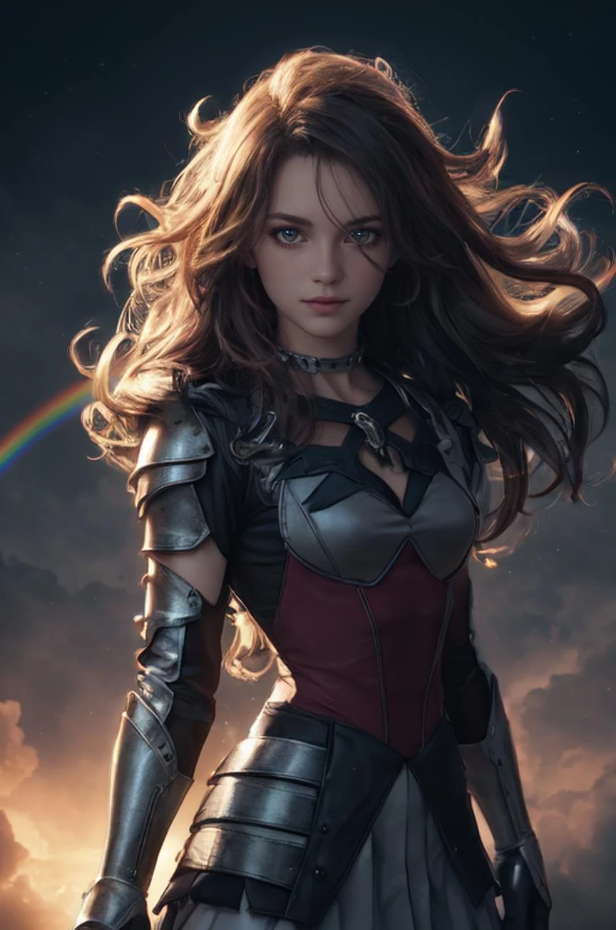 masterpiece, best quality, movie still, (multicolored armored dress:1.4), style-swirlmagic
, magical girl, high contrast, cloud, beautiful detailed sky, hair blowing in the wind
, long hair, floating hair, messy hair, (rainbow hair:1.2), Absurdly long hair, Messy hair
, lens flare, sparkle, cinematic lighting, Cinematic Lighting, Moody Lighting, Tyndall effect, Illustration, octane render, artbook, highres
