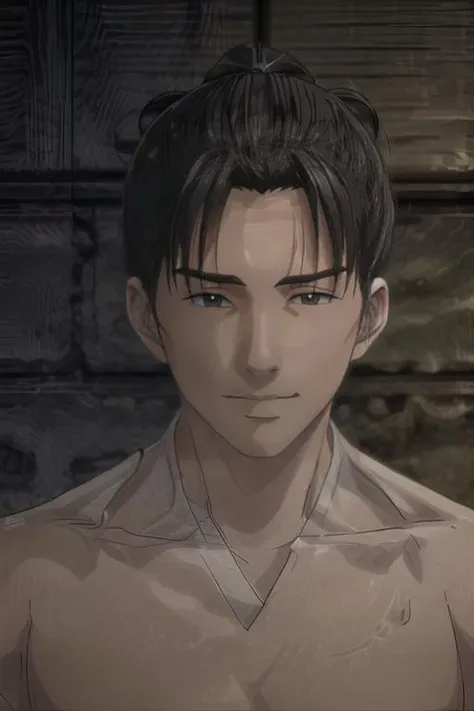 masterpiece,((bestquality)),8k,high detailed,ultra-detailed,depth of field,wide angle,close-up view,Anime Style,comics style,Cinematic  Lighting,Volumetric  Lighting,
1boy,<lora:Sugishita_Lora-000002:1>,sugishita,adult,disgust,Tyndall  effect,look  at  viewer,(topless male:1.4),
male focus,solo,fetal  position,handsome face,<lora:add_detail:0.75>,dungeon,crossed  arms,<lora:add_detail:1>,