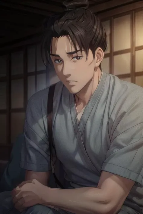 masterpiece,((bestquality)),8k,high detailed,ultra-detailed,depth of field,wide angle,volumetric lighting,Soft illuminaotion,front lighting,close-up view,Anime Style,
1boy,<lora:Sugishita_Lora-000001:1>,sugishita,adult,determined,global illuminations,Volumetric Lighting,looking away,
male focus,solo,hugging own legs,handsome face,<lora:add_detail:1>,stage,holding,