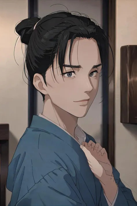 1boy, Sugishita, <lora:Sugishita_Lora:1>, solo, male focus, handsome face, black hair, Neutral Pose, Neutral Expressions, light smile, friendly, mature male, portrait, cinematic lighting, Japanese cloth, ((masterpiece)),((bestquality)),8k,high detailed,ultra-detailed,middle-aged face, Menga,
