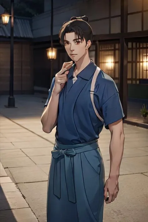 1boy, Sugishita, <lora:Sugishita_Lora:1>, solo, male focus, handsome face, black hair, Neutral Pose, Neutral Expressions, light smile, friendly, mature male, portrait, cinematic lighting, Japanese cloth,, ((masterpiece)),((bestquality)),8k,high detailed,ultra-detailed,