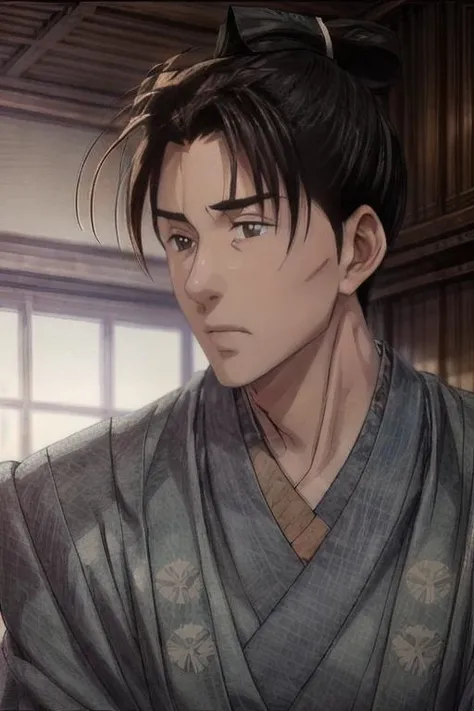 masterpiece,((bestquality)),8k,high detailed,ultra-detailed,depth of field,wide angle,low-angle view,Anime Style,(male kimono:1.3),comics style,rim light,lens flare,
1boy,<lora:Sugishita_Lora-000001:1>,sugishita,adult,envy,metallic luster,close to viewer,
male focus,solo,arched back,handsome face,<lora:add_detail:0.75>,classroom,gill support,<lora:add_detail:1>,