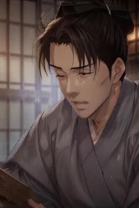 masterpiece,((bestquality)),8k,high detailed,ultra-detailed,depth of field,wide angle,looking down,Anime Style,(male kimono:1.3),comics style,available light,background light,
1boy,<lora:Sugishita_Lora-000001:1>,sugishita,adult,tears,lens flare,dramatic angle,
male focus,solo,leaning forward,handsome face,<lora:add_detail:0.75>,courtroom,glove biting,<lora:add_detail:1>,