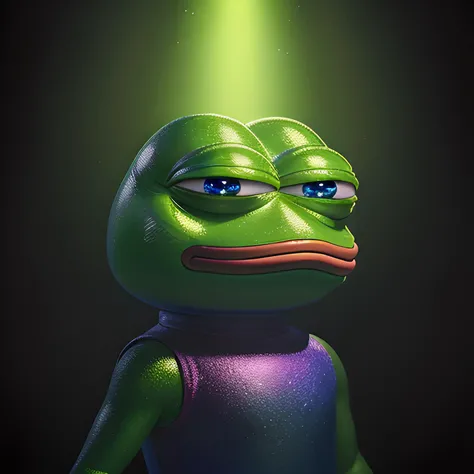 [model of pepe_frog::0.7],[statue from transparent glass:0.3], realistic 3D render, iridescent, muted colors, three complementary colors, (anime eyes:1.2), dark background, gloomy lighting, green body, backlight, masterpiece, intricate, smoke in background, <lora:pepe_frog_v2:1>