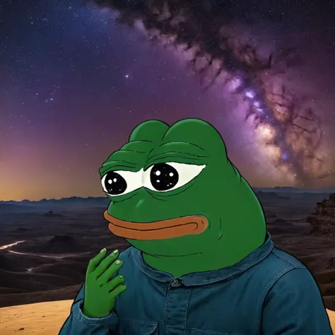 A place off planet earth in a galaxy far far away, (((pepe_frog))), 1 boy <lora:pepe_frog SDXL:1.2>