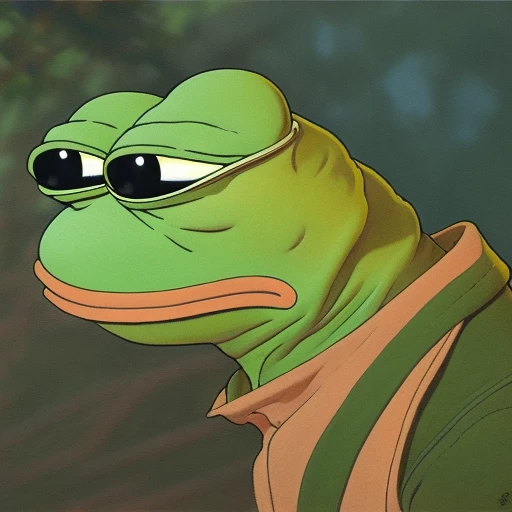 pepe_frog, portrait of a Deliriously happy and screaming Kermit the frog in Society (1989), highly detailed, centered, solid color background, digital painting, artstation, concept art, smooth, sharp focus, illustration, artgerm, donato giancola, Joseph Christian Leyendecker, Les Edwards, Ed Repka, WLOP, Artgerm , by studio ghibli , cartoon, <lora:pepe_frog:1>