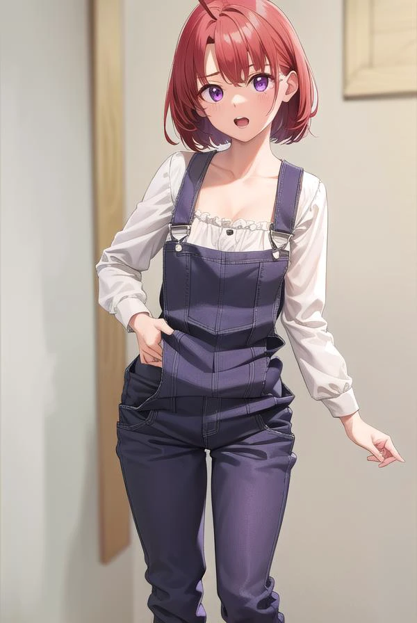 cowgirl, <lora:cowgirl-lora-nochekaiser:1>,
cow girl, ahoge, red hair, (purple eyes:1.1), short hair, <lora:talkmouth_E_v100:1>, open mouth,
BREAK cleavage, collarbone, frills, long sleeves, overalls, suspenders,,
BREAK looking at viewer, (full body:1.5), (upper body:1.5), cowboy shot,
BREAK outdoors, farm,
BREAK <lyco:GoodHands-beta2:1>, (masterpiece:1.2), best quality, high resolution, unity 8k wallpaper, (illustration:0.8), (beautiful detailed eyes:1.6), extremely detailed face, perfect lighting, extremely detailed CG, (perfect hands, perfect anatomy),