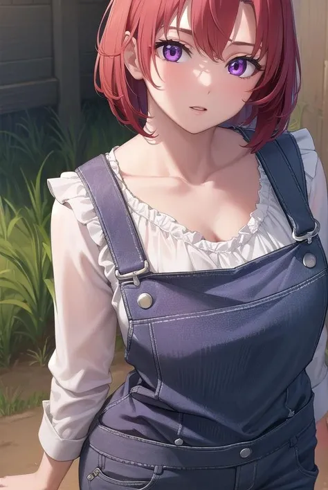cowgirl, <lora:cowgirl-lora-nochekaiser:1>, 
cow girl, ahoge, red hair, (purple eyes:1.1), short hair,
BREAK cleavage, collarbone, frills, long sleeves, overalls, suspenders,,
BREAK looking at viewer, full body, upper body, (cowboy shot:1.5),
BREAK outdoors, farm,
BREAK <lyco:GoodHands-beta2:1>, (masterpiece:1.2), best quality, high resolution, unity 8k wallpaper, (illustration:0.8), (beautiful detailed eyes:1.6), extremely detailed face, perfect lighting, extremely detailed CG, (perfect hands, perfect anatomy),