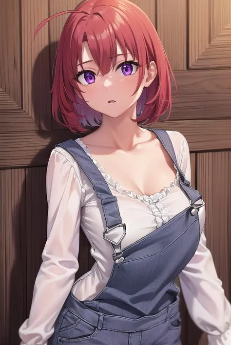 cowgirl, <lora:cowgirl-lora-nochekaiser:1>,
cow girl, ahoge, red hair, (purple eyes:1.1), short hair,
BREAK cleavage, collarbone, frills, long sleeves, overalls, suspenders,,
BREAK looking at viewer, full body, upper body, (cowboy shot:1.5),
BREAK outdoors, farm,
BREAK <lyco:GoodHands-beta2:1>, (masterpiece:1.2), best quality, high resolution, unity 8k wallpaper, (illustration:0.8), (beautiful detailed eyes:1.6), extremely detailed face, perfect lighting, extremely detailed CG, (perfect hands, perfect anatomy),