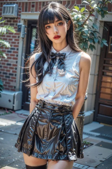 ((highest quality)), ((masterpiece)), (detailed:1.4), 3D, Showa era heroine,Momo Ranger,Female Fighter, White long-sleeved blouse、Black Leather Vest、((Small black leather hot pants))、((Wearing long white boots))、Thighs、10 year old girl wearing a black and white shirt and white boots, (White leather boots:1.5), Blushed, necklace, Earrings, (Saggy breasts: 1.3), bangs, lipstick, High definition RAW color art, Full body images、Seduce you with gothic fashion, Black lace blouse、(Blouse shirt with red ribbon on the chest)、((Wearing red lace gloves))、(Looking up), solo, I'm 10 years old , Photos taken by a professional photographer, There are no adults in this room.., Seductive makeup, (Baby Face:1.2), infant, Skinny body, , Asian, Dominator, Stiletto heel boots, Sexy gloves, Bondage Fashion, Small choker, Black lace, Highly detailed face, Very nice teeth, Highly detailed lips, Highly detailed mouth, Shiny Hair, Shiny skin, Fair skin, 4K, Photo Real, Very realistic, masterpiece, Leg and hip shot, hip and Leg shots, Thighs!!!!!!, In action pose!!!, Thighs!!!, Leg shots, bare Thighs!!!, Strike a cheeky pose, Thighs, perfect dynamic pose, exposed Thighs!!!, High resolution tip pose (High Dynamic Range),Ray Tracing,NVIDIA,Super Resolution,Unreal 5,Scattered beneath the surface,PBR Texturing,Post-processing,Anisotropic Filtering,Depth of written boundary,Maximum clarity and sharpness,Multilayer Texture,Albedo and Specular Maps,Surface Shading,Accurate simulation of light-matter interactions,Perfect Proportions,Octane Rendering,Two-tone lighting,wide aperture,Low ISO,White balance,Three-part method,8K RAW,