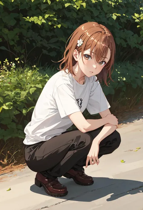 (safe:1.10), best quality, masterpiece, highres, solo, (misaka_mikoto_bluearchive:1.10), squatting, cowboy shot, looking at viewer, 38 <lora:misaka_mikoto_bluearchive:0.80>