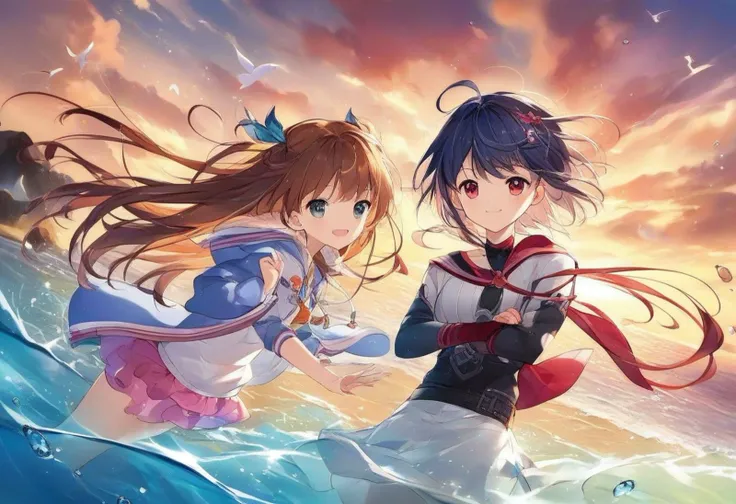 <lora:Granblue_Illustration_Style:0.6> gbstyle, perfect eyes, all females, having fun at the beach, dynamic angle, close-up, score_9, score_8_up, score_7_up, score_6_up, score_5_up, score_4_up, hd, (ultra hd quality details), 8K, source_anime, Illustration, official artwork, anime style, wallpaper, official art