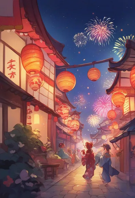 <lora:Granblue_Fantasy_for_Pony:1> gb_style, woman in a kimono walking at night in a japanese festival, food stands, night time, fireworks, close-up, score_9, score_8_up, score_7_up, score_6_up, score_5_up, score_4_up, hd, (ultra hd quality details), 8K, 2d illustration