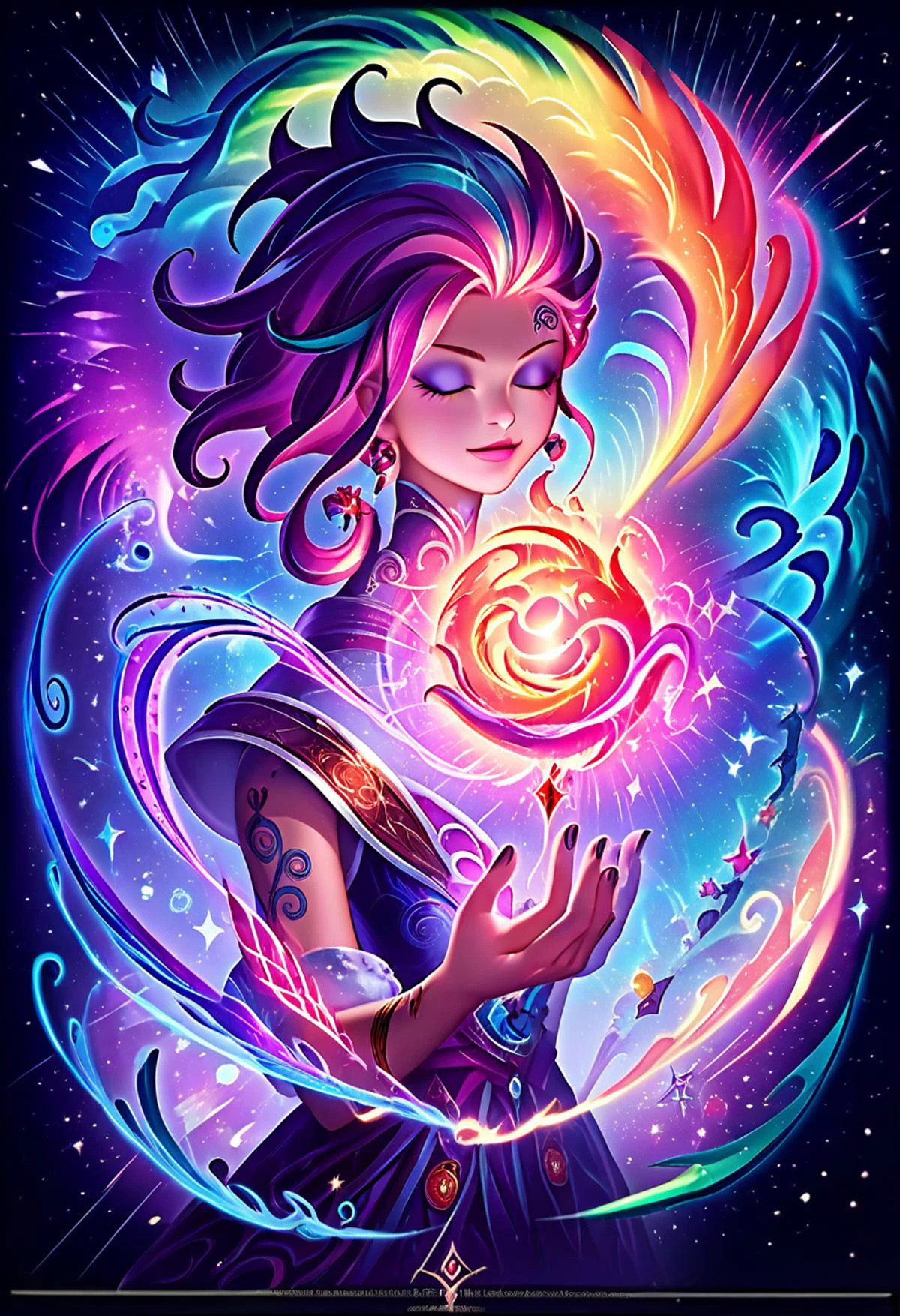 tattoo art, concept art <lora:Juder_for_Pony:1.25> juder_style sexy female, epic, magestic, mesmer, magic, galaxy hair, aurora borealis, sparkles <lora:LeagueOfLegendsV4:0.9> <lora:SambaNekoStyle_v310:0.3> sambanekostyle, silhouette <lora:Granblue_Fantasy_for_Pony:1> gb_style <lora:Fluorescent_style_for_Pony:1> fluorescent, close-up, score_9, score_8_up, score_7_up, score_6_up, score_5_up, score_4_up, hd, (ultra hd quality details), 8K, pastel colors,, source_anime, Illustration, official artwork, anime style, wallpaper, official art, cute art, chibbi anime style, cutesy,pastel colors,, 2d illustration, shaman