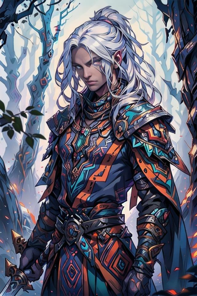 A woman in armor standing in front of a forest - SeaArt AI