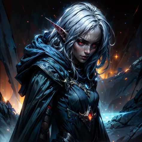 young,1girl,portrait female drow elf standing in front of stars,red eyes,cloth hood,(confident:1.2),(hyperdefined),unusual-angle,dramatic complex lighting,(fine-details:1.2),absurdres,fullscreen,coherent, <lyco:GoodHands-beta2:1.0> <lora:epi_noiseoffset2:1> <lora:add_detail:1> <lora:drow_offset:1>