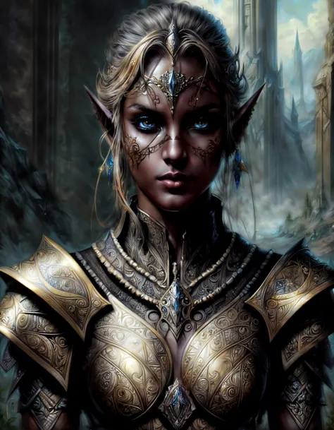 (((Fantasy Art))), (Best Quality), Portrait, ([beautiful female cyborg : dark elf:30]:1.2), (pointy ears), destiny and honor, courage of the brave, highly detailed, (dark skin), intricate, masterpiece, fantasy style, fantasy theme, <lora:drow_offset:1> <lora:add_detail:1> <lora:epi_noiseoffset2:0.5> <lora:kVoidEnergy:0.6>