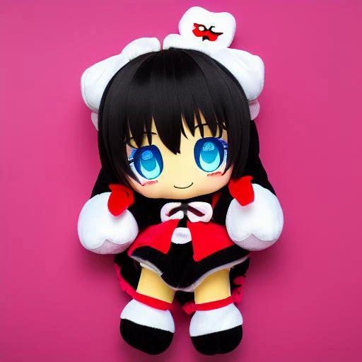cute fumo plush of toothBaker, anime girl, anime ears, chibi, black and white, vray