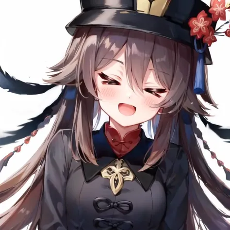 extremely detailed CG, high resolution, best quality, masterpiece, (bishoujo:1.3), (game cg), hutaodef, >_<, v_eyes, closed eyes, simple eyes, <lora:huTaoGenshinImpact_v10:0.8> <lora:v_eyes:1>